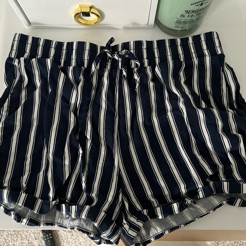 White striped blue shorts